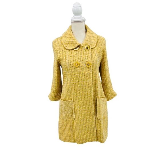 Forever Coat Retro Pockets Knit Yellow White Size XS - Picture 1 of 8
